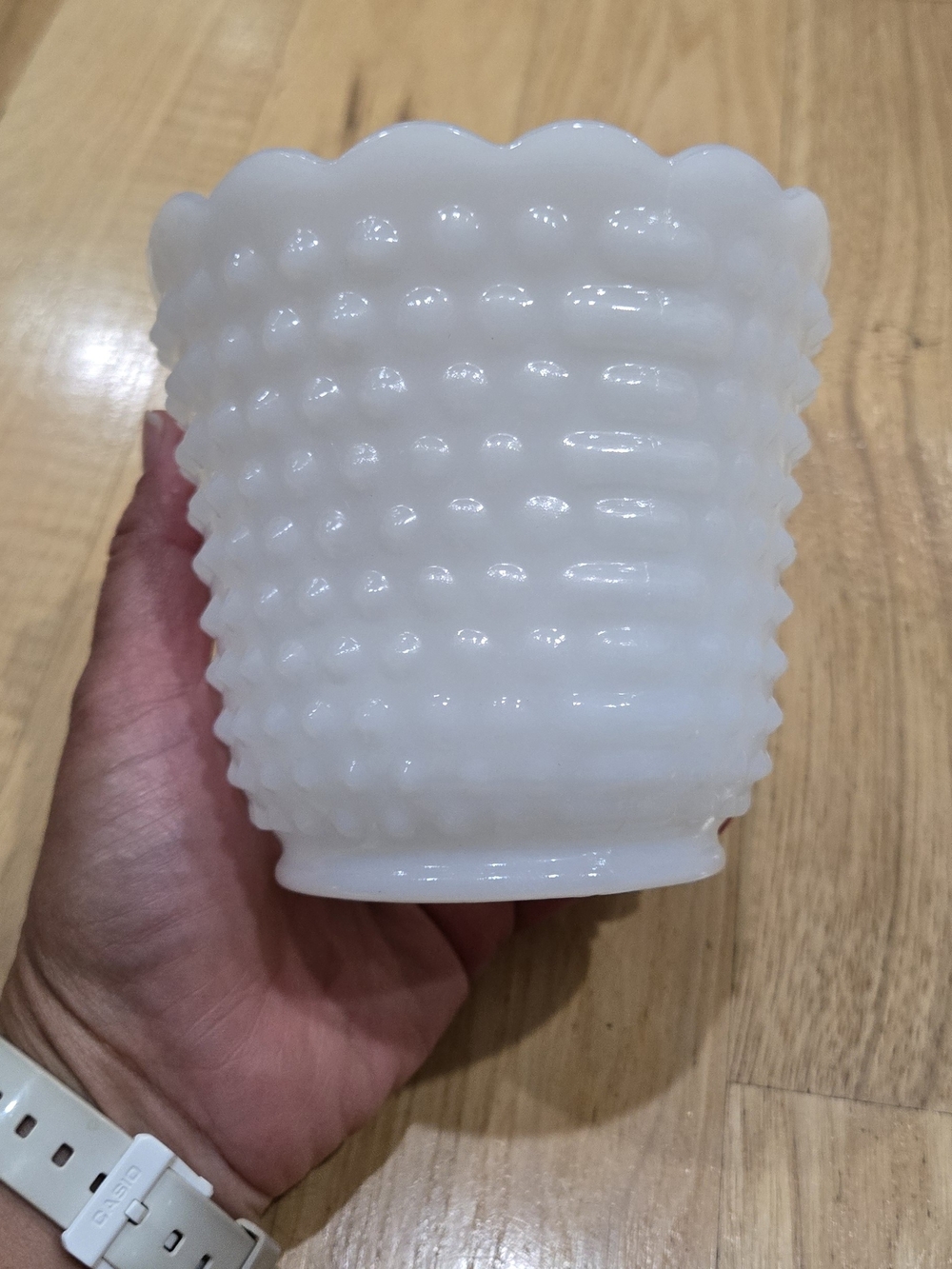 Fire King White Hobnail Milk Glass Scalloped Edge Planter Or Bowl Decor